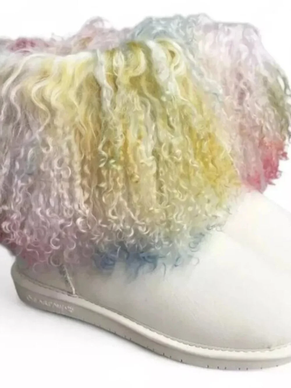 Bearpaw Boo Rainbow Tie-dye Shearling Curly Lamb Fur Boho Sherpa Boots 7 NEW